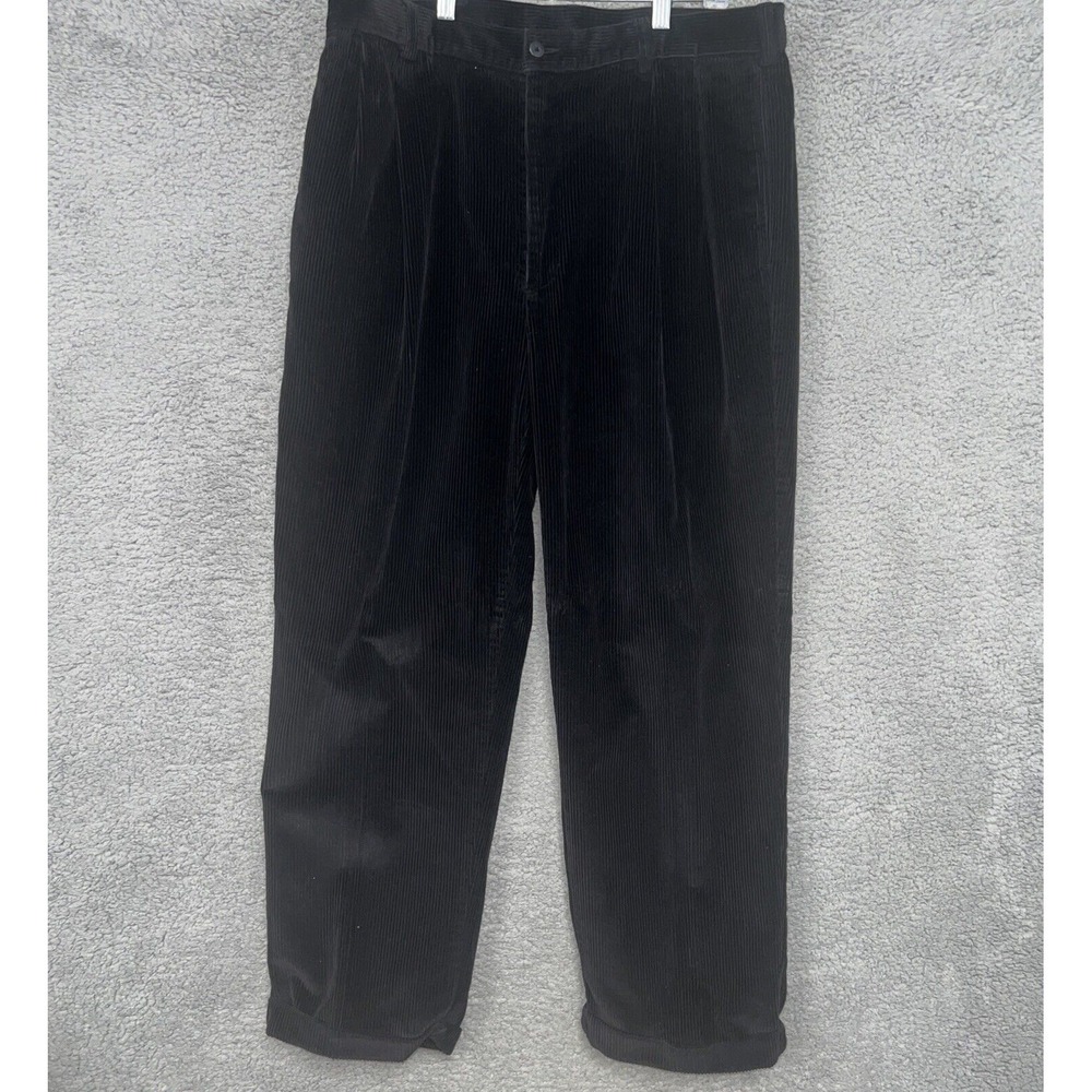 VTG Jos A Bank Pants Mens 36x29 Black Wide Corduroy Pleated Cuff Cords Hong Kong